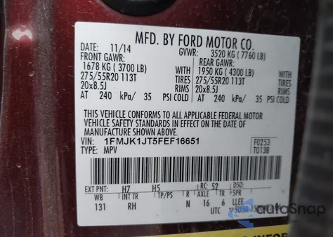 2015 Ford Expedition El King Ranch from USA, damaged, VIN 1FMJK1JT5FEF16651